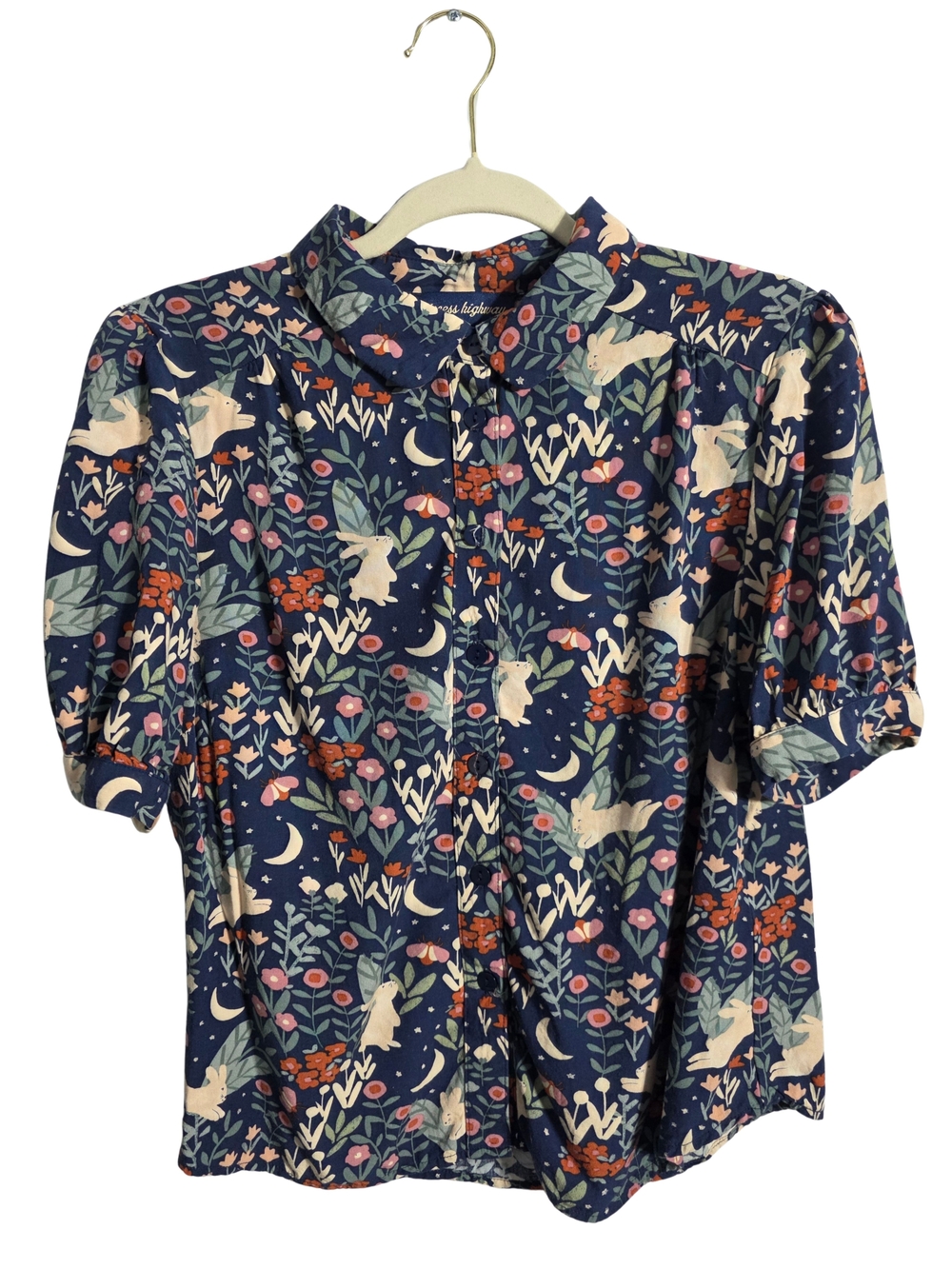 Princess Highway Midnight Rabbit Blouse Navy Blue Bunny Print Top AU 10 / US 6